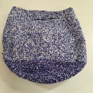 Handmade Blue White Marled Crochet Slouchy Tote Bag Cutout Handle Large Boho